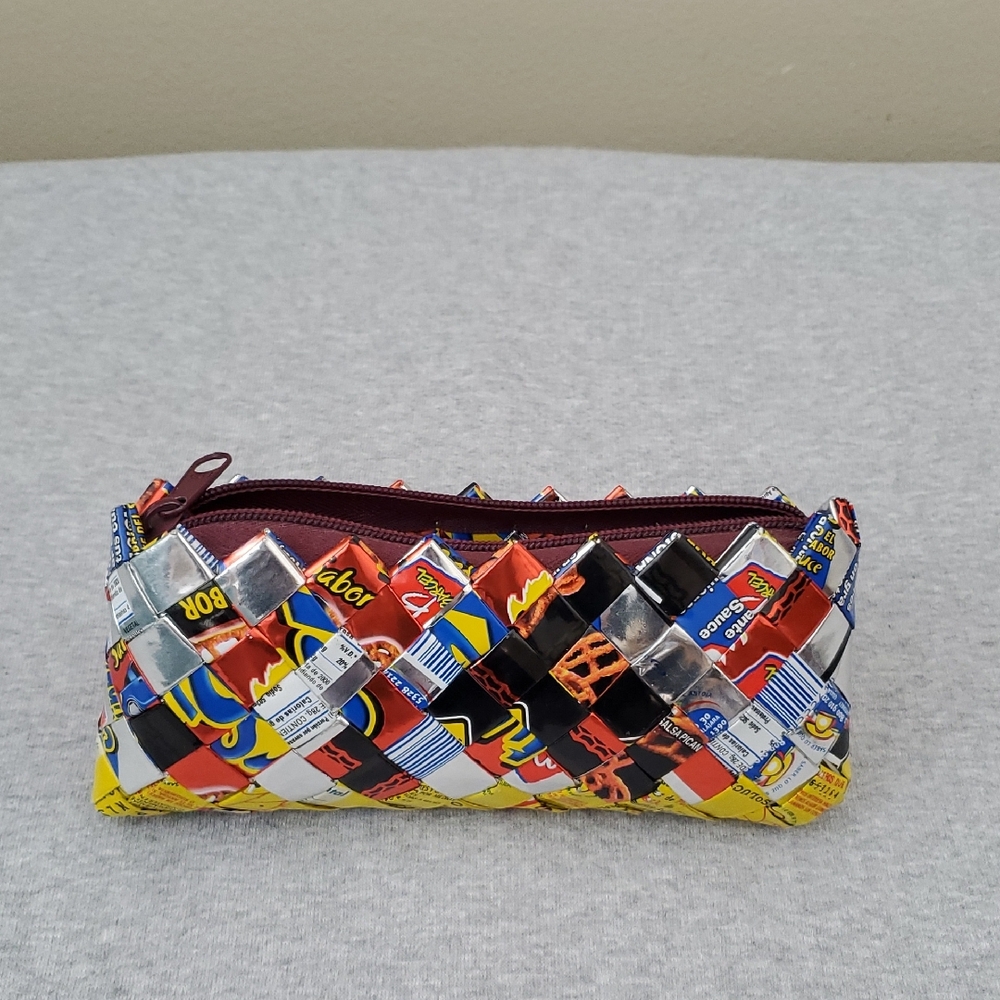 Candy wrapper colorful woven clutch